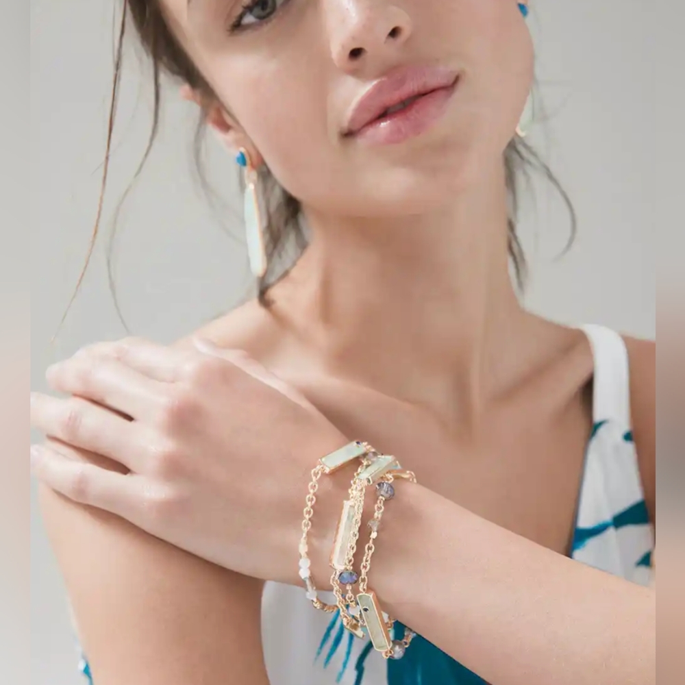 White House Black Market Glass Bead and Gold Tone Chain Bracelet, NWT